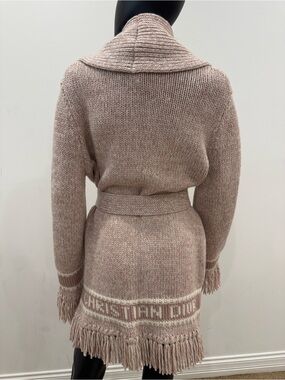 Christian Dior Cashmere Wool Fringe Belted Cardigan Coat Pink Size F38 US 6 NEW